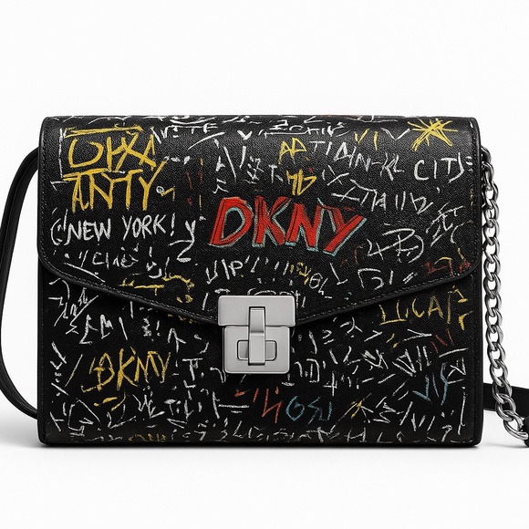 Dkny Handbags - DKNY Graffiti Cleo Crossbody Bag with Chain Strap
